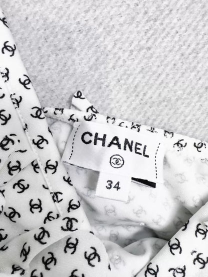 Chanel White Camisole with All-over Black Logo Print and 3D Floral Design