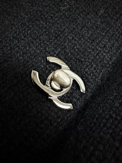 Chanel 13b black cashmere knit cardigan, with silver CC buttons
