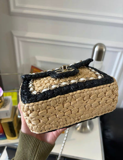 CHANEL 24C VENICE BEACH BRAIDED MINI RAFFIA FLAP BAG