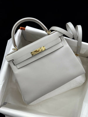 Hermès Kelly Retourne 28 Gris Perle (80) Evercolor with Gold Hardware