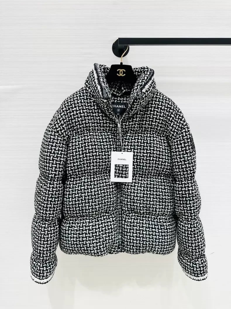 Chanel black and white houndstooth down jacket