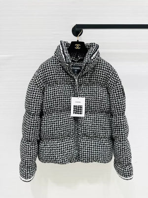 Chanel black and white houndstooth down jacket