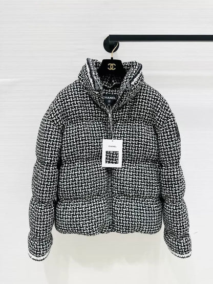 Chanel black and white houndstooth down jacket