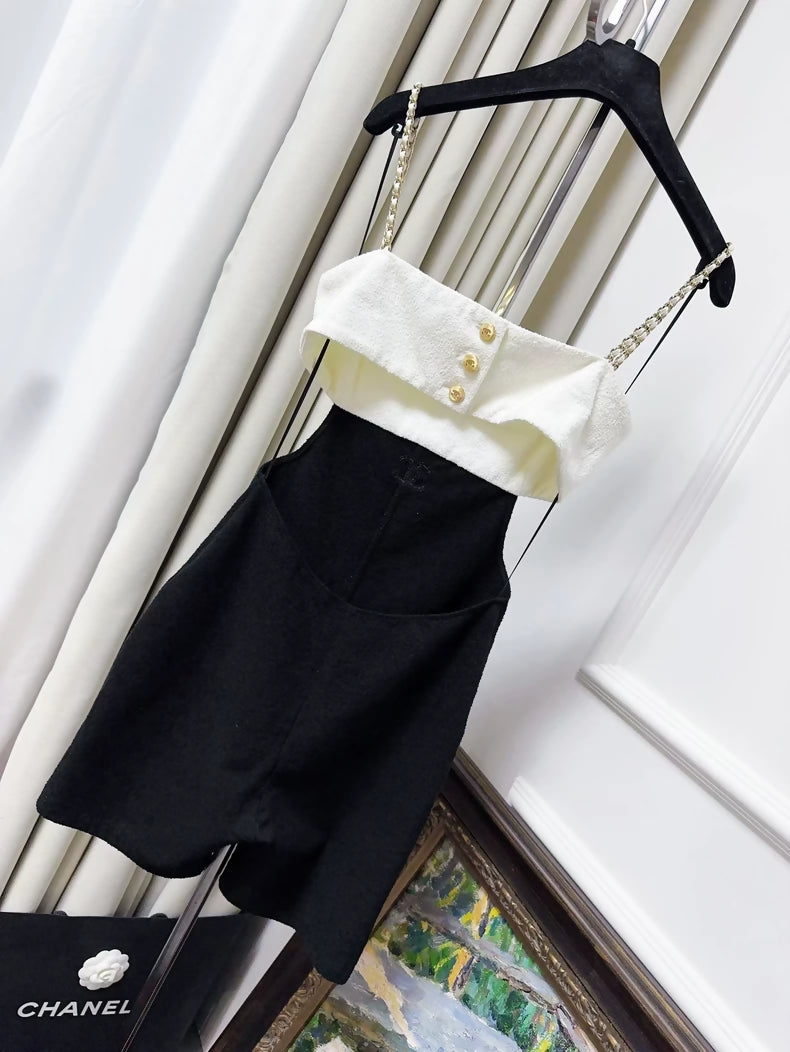 Chanel 22s Black and White Chain Strap Jumpsuit
