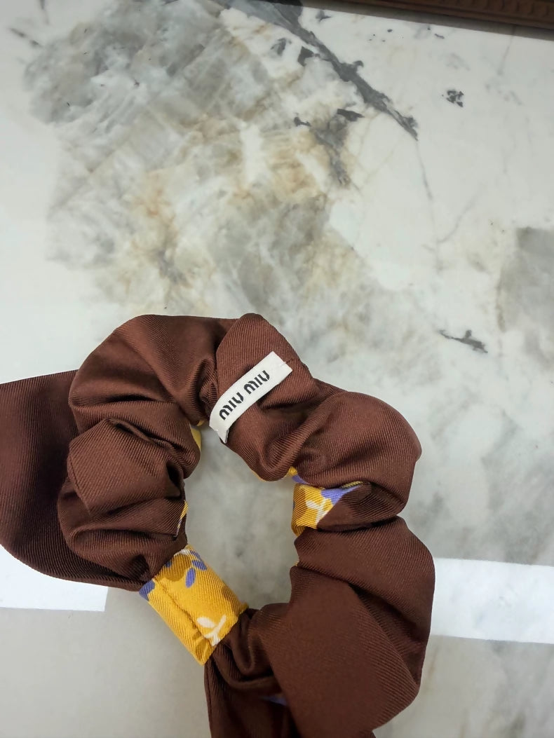 Miu Miu 26s runway floral bow silk scrunchie