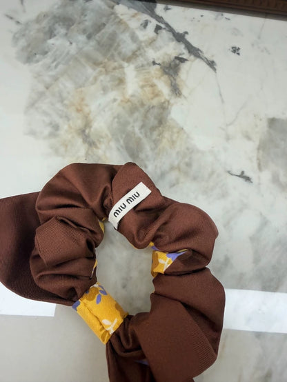 Miu Miu 26s runway floral bow silk scrunchie