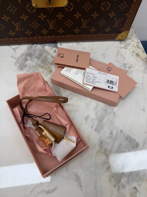 Miu miu brown leather padlock bag charms