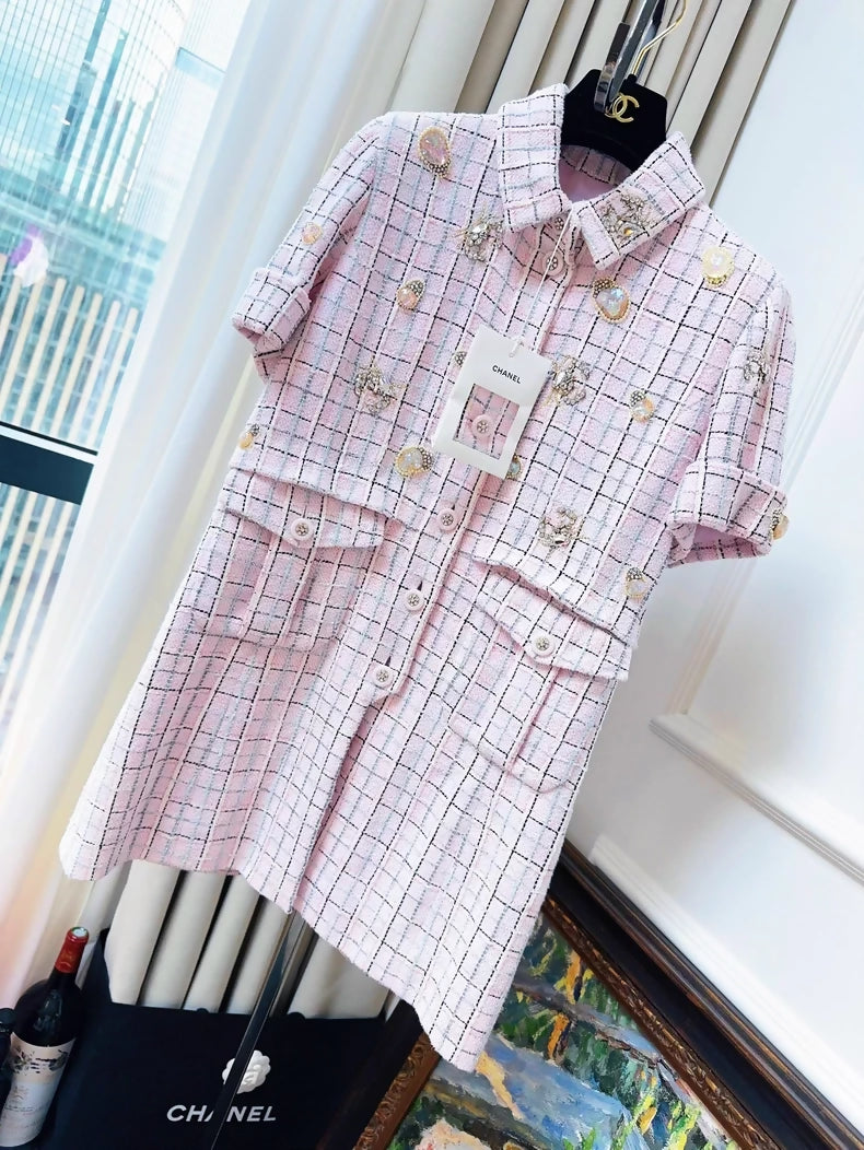 Chanel 25C pink tweed jacket-dress