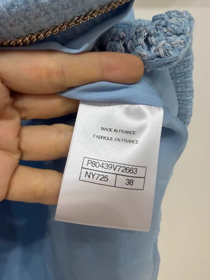 Chanel 23P blue sequined tweed jacket