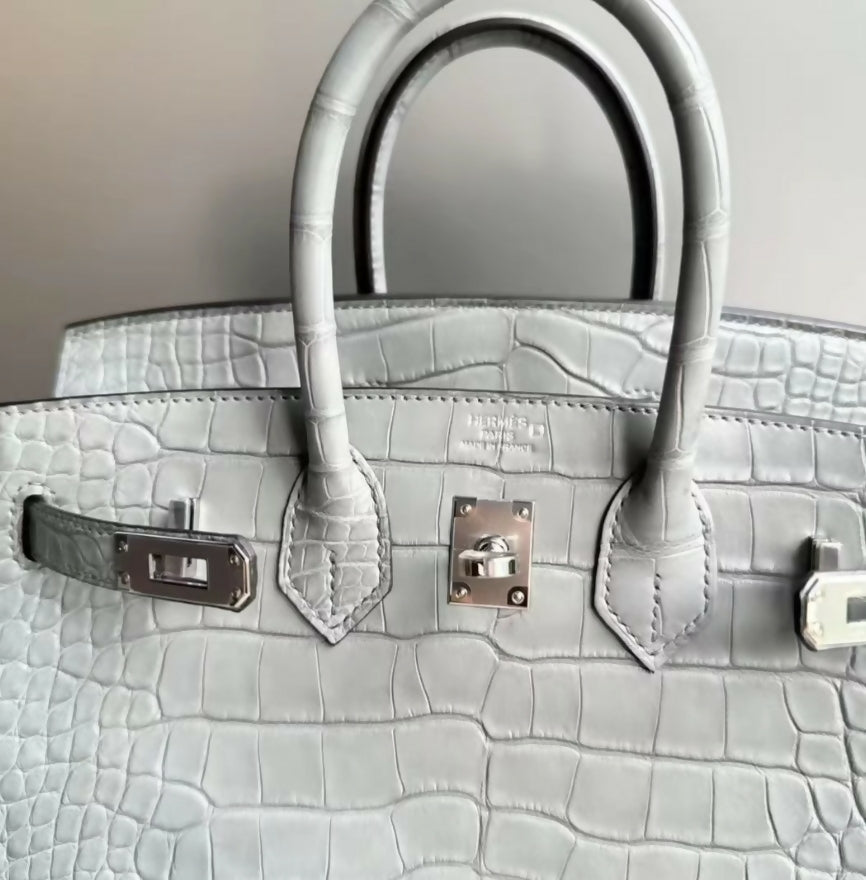 Hermes Birkin 25 gris perle matte crocodile leather palladium
