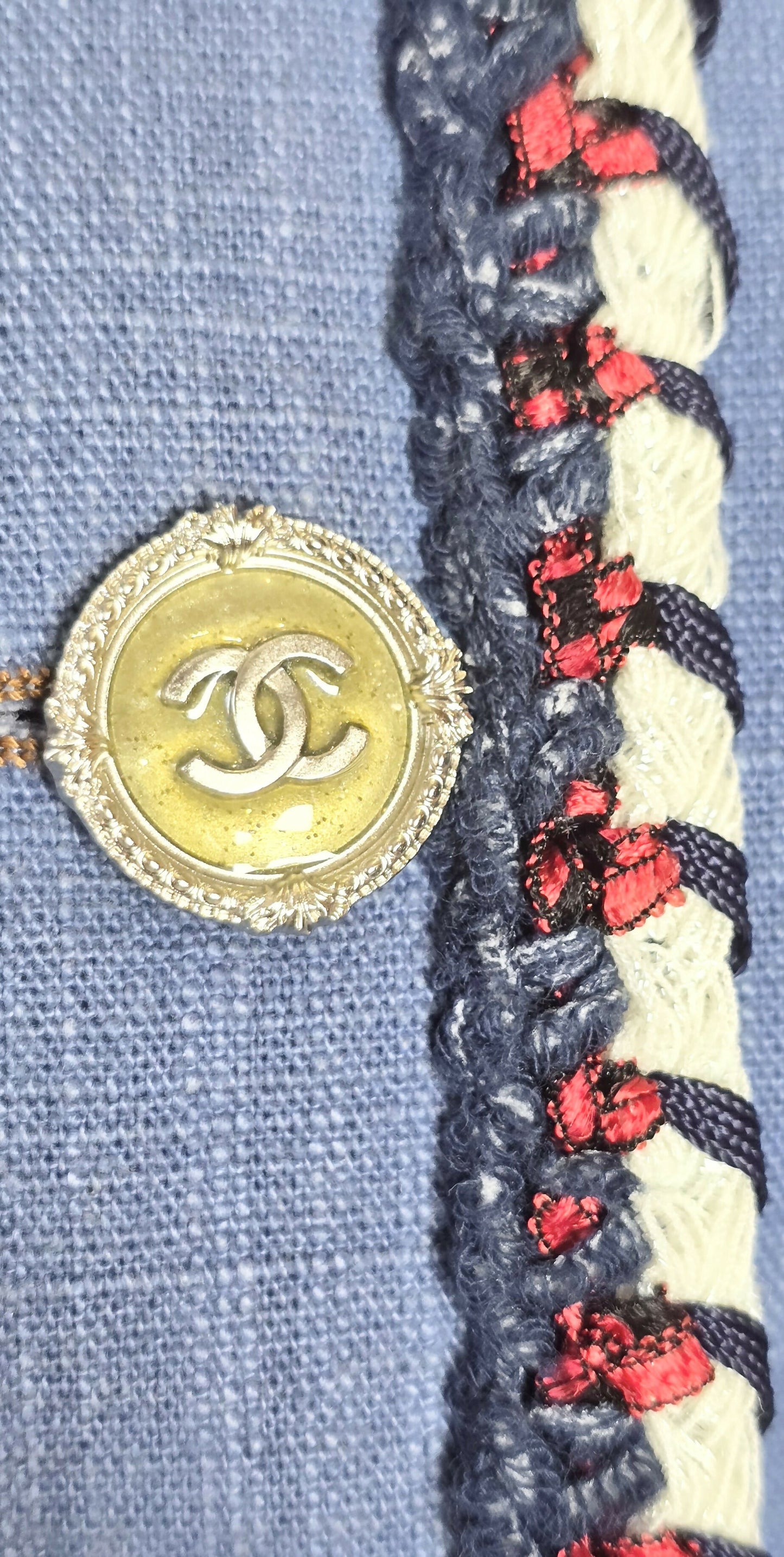 Chanel 13C Paris-Versailles Runway Blue Denim Braided Trim Jacket FR 38