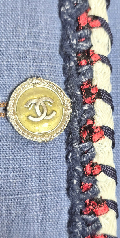 Chanel 13C Paris-Versailles Runway Blue Denim Braided Trim Jacket FR 38