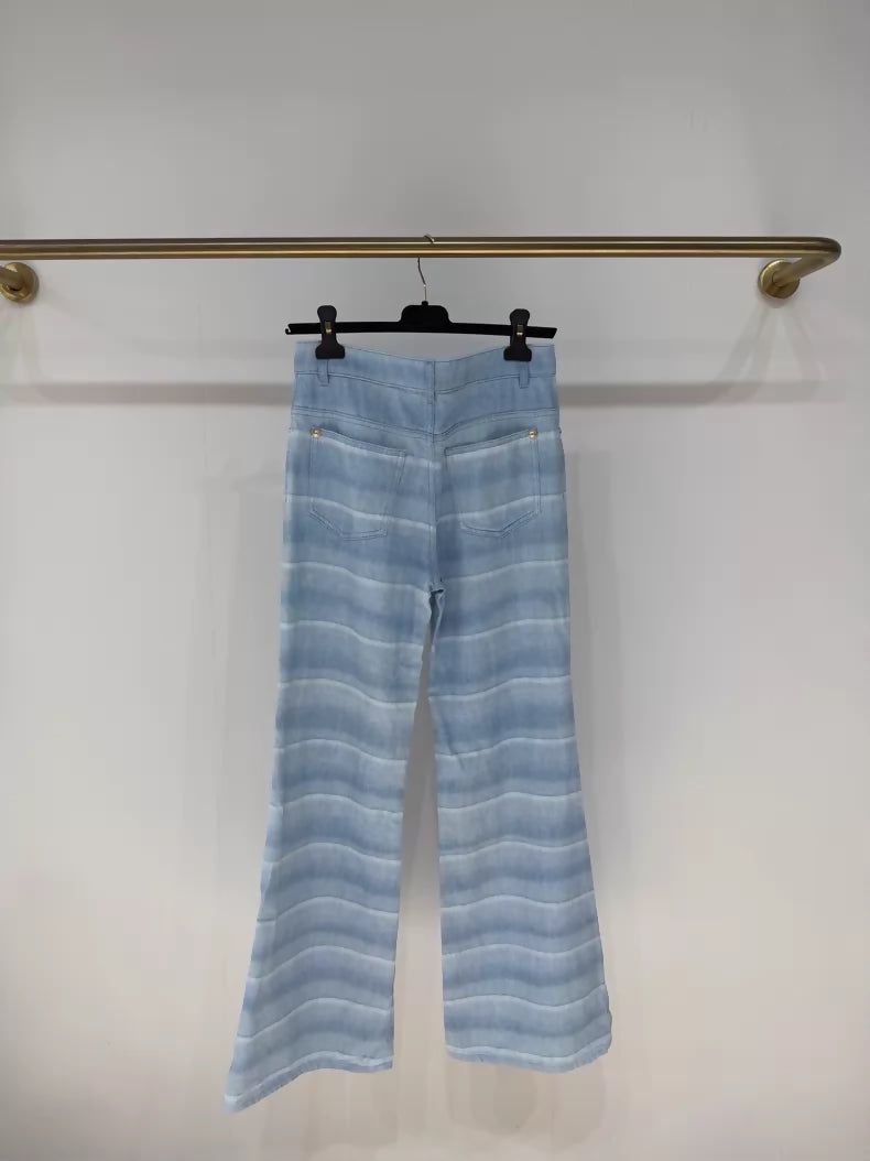 Chanel 26C Blue and White Gradient Striped Wide-Leg Jeans