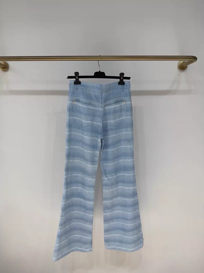 Chanel 26C Blue and White Gradient Striped Wide-Leg Jeans