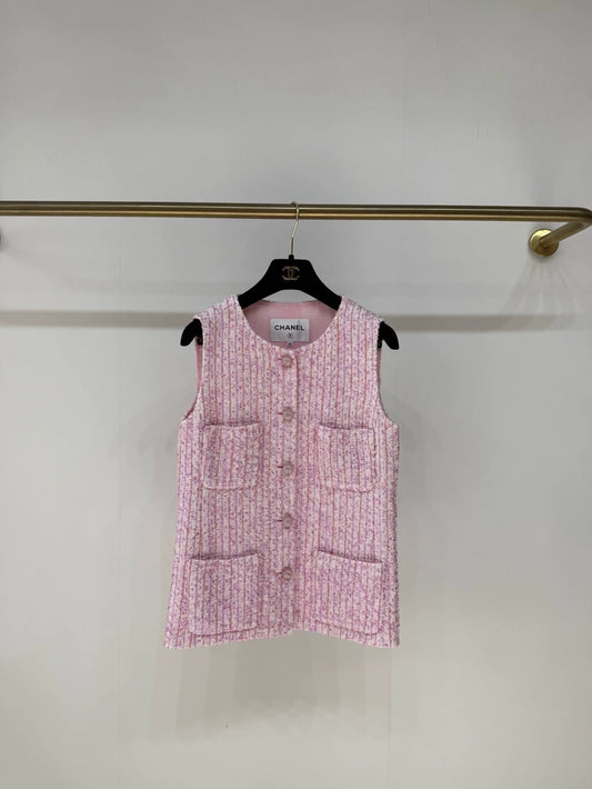 Chanel 25P pink tweed cardigan