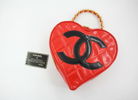 Chanel Vintage 1995 Leather Red Barbie Heart Vanity Handbag