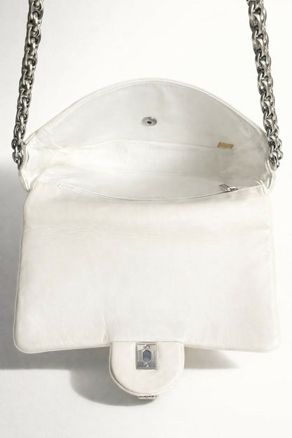 Ultra Rare Chanel 08A Huge Swarovski CC White Pony Classic Medium Flap Bag