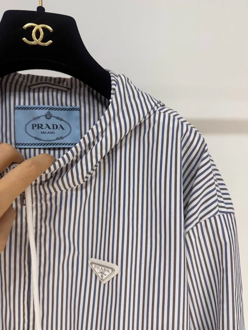 Prada Spring/Summer 2025 Hooded Striped Jacket with Triangle Logo