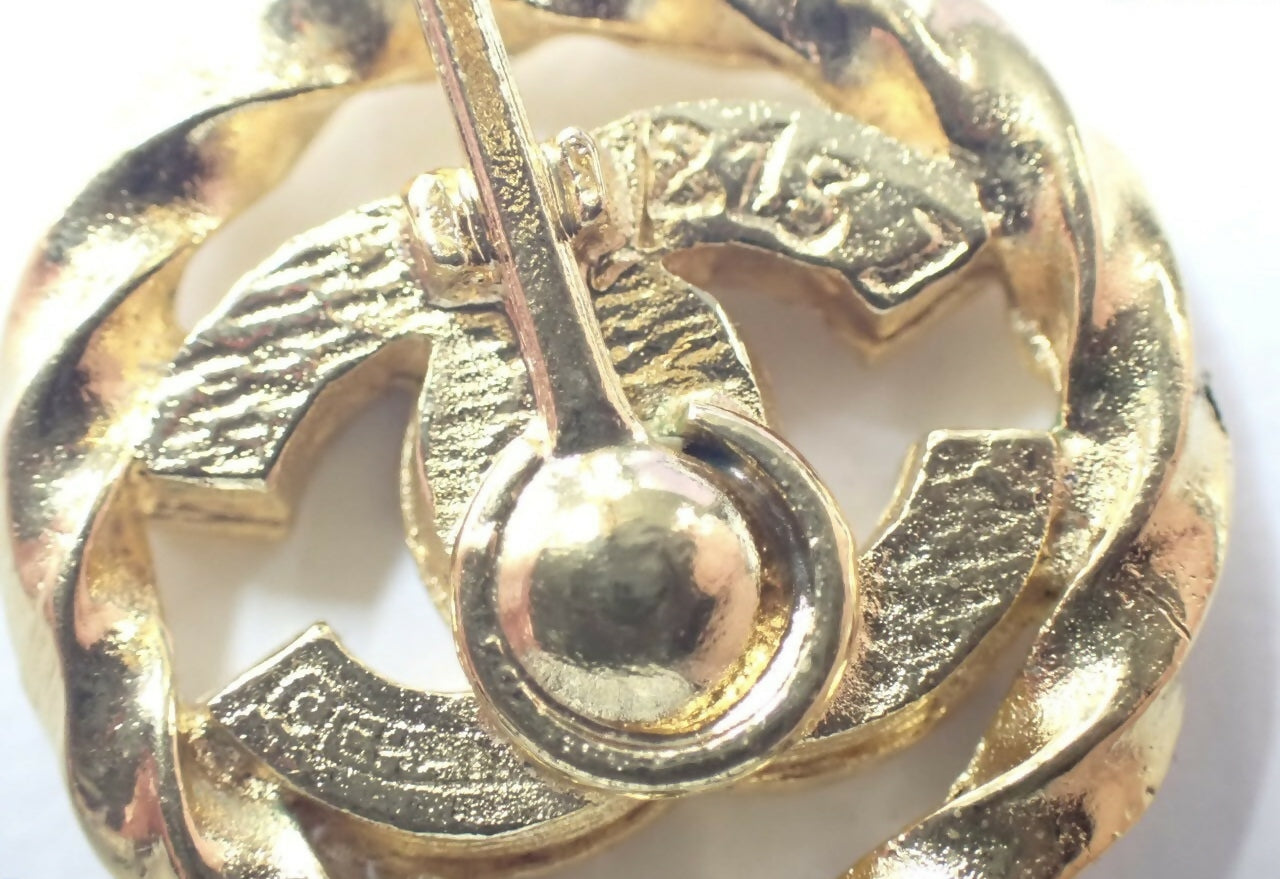 Chanel Vintage Rhinestone Gold Plated CC Logo Clip-on Earrings