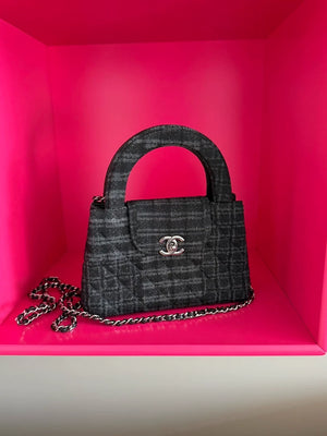 Chanel 24A black and grey plaid denim Kelly
