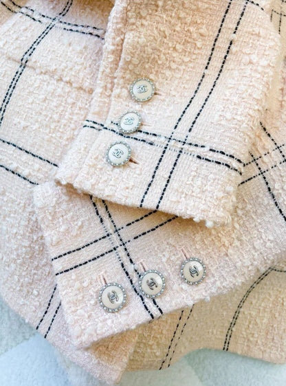 Chanel 21 nude pink silver plaid jacket