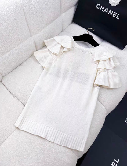 Dior ruffles white cashmere knit lucky star top