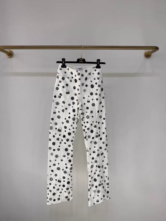 Chanel 25B black and white polka dot jeans