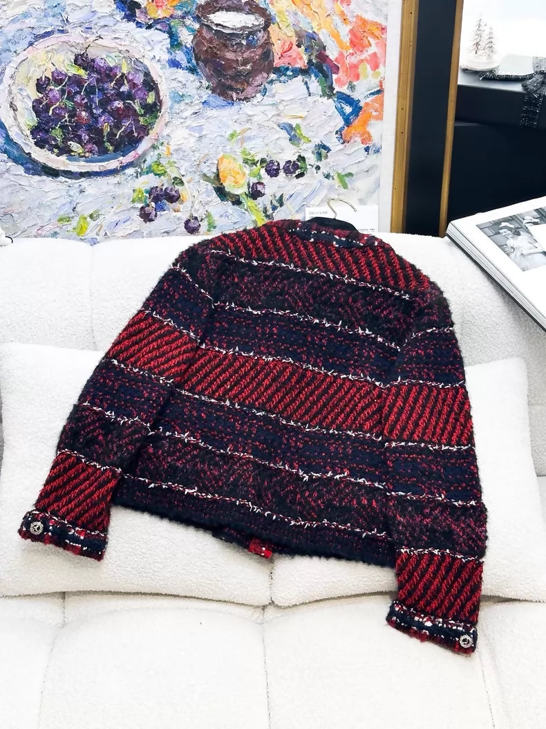 Chanel 23B red and black knit cardigan