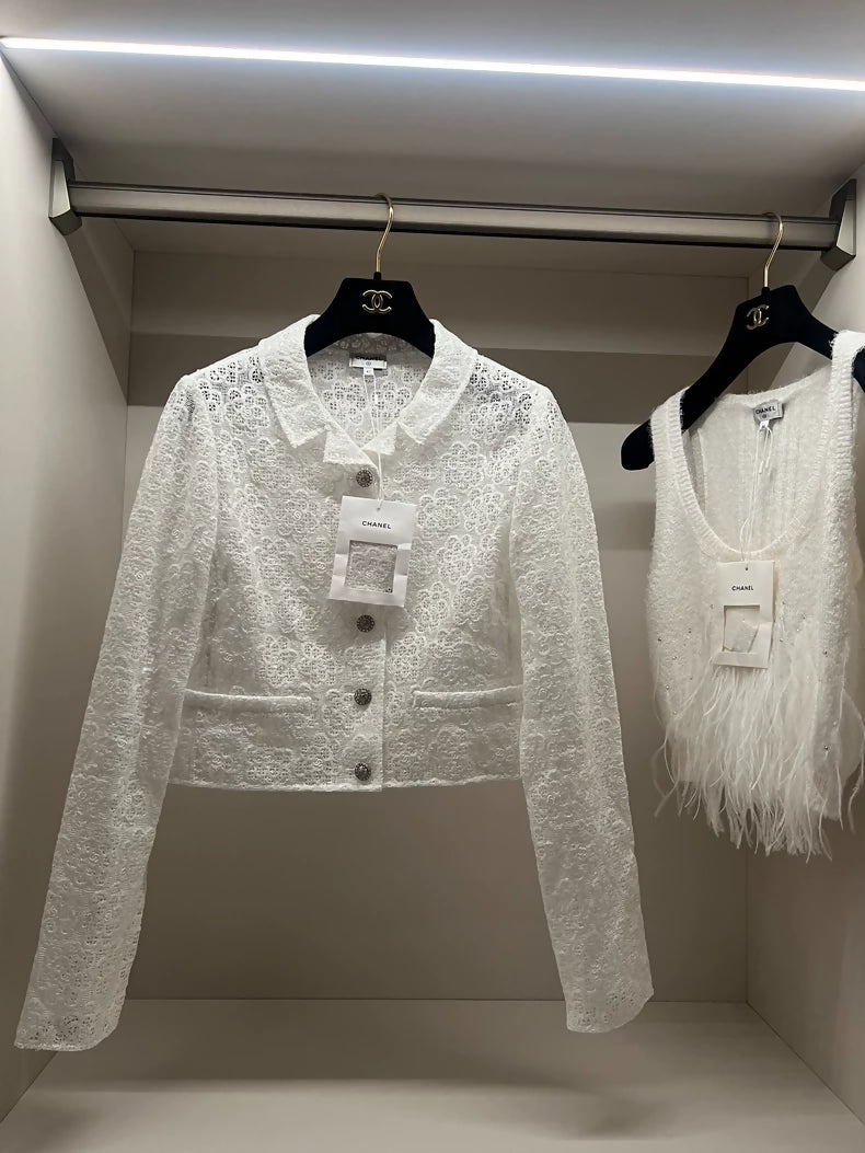 Chanel 24s sequined crochet White jacket
