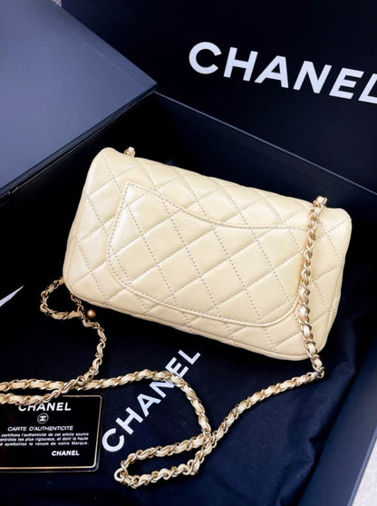 Chanel yellow leather flap bag