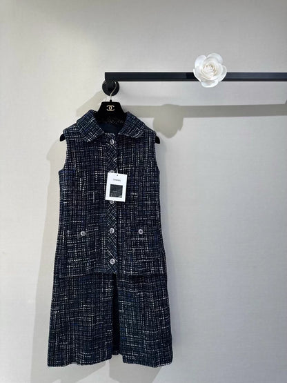 Chanel 22A blue and black tweed dress