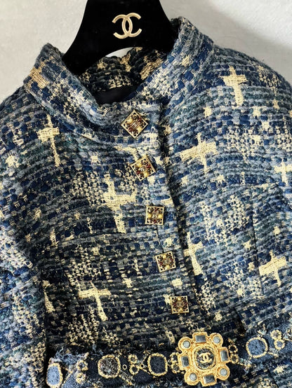Chanel Blue and Gold Byzantine jacket with Belt