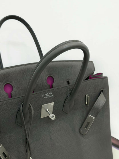 Hermès Birkin 35 Gris Étain / Etain Togo Leather with Rose Magnolia Interior Lining Brushed Palladium Hardware