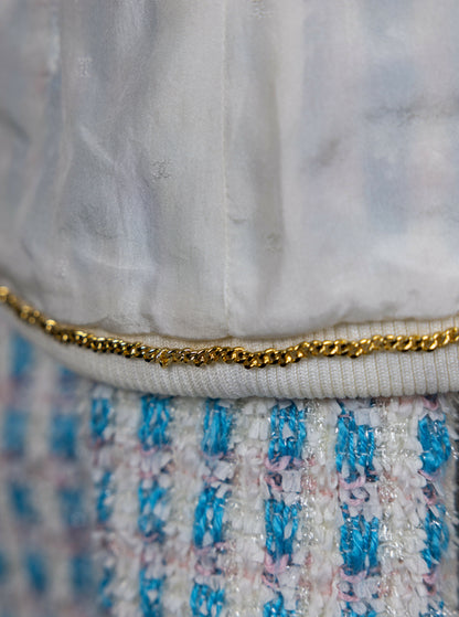 Chanel 1992 Spring/Summer Vintage Blue Tweed Skirt Set