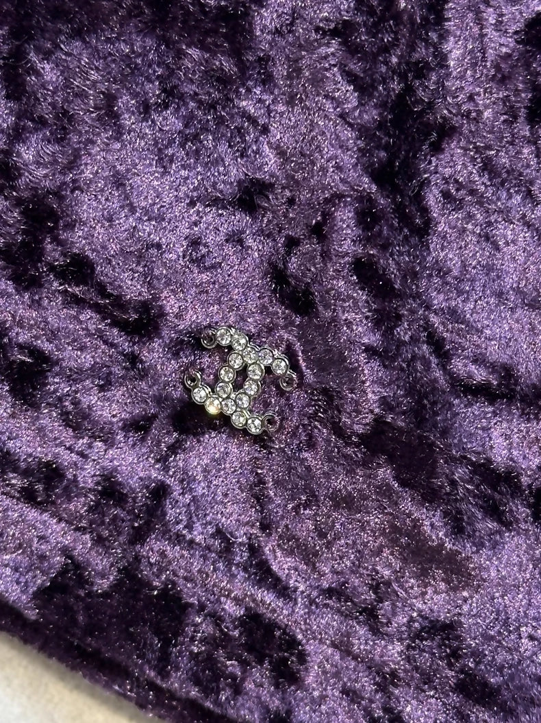 Chanel 24A purple velvet bow-tie pleated collar long-sleeved top