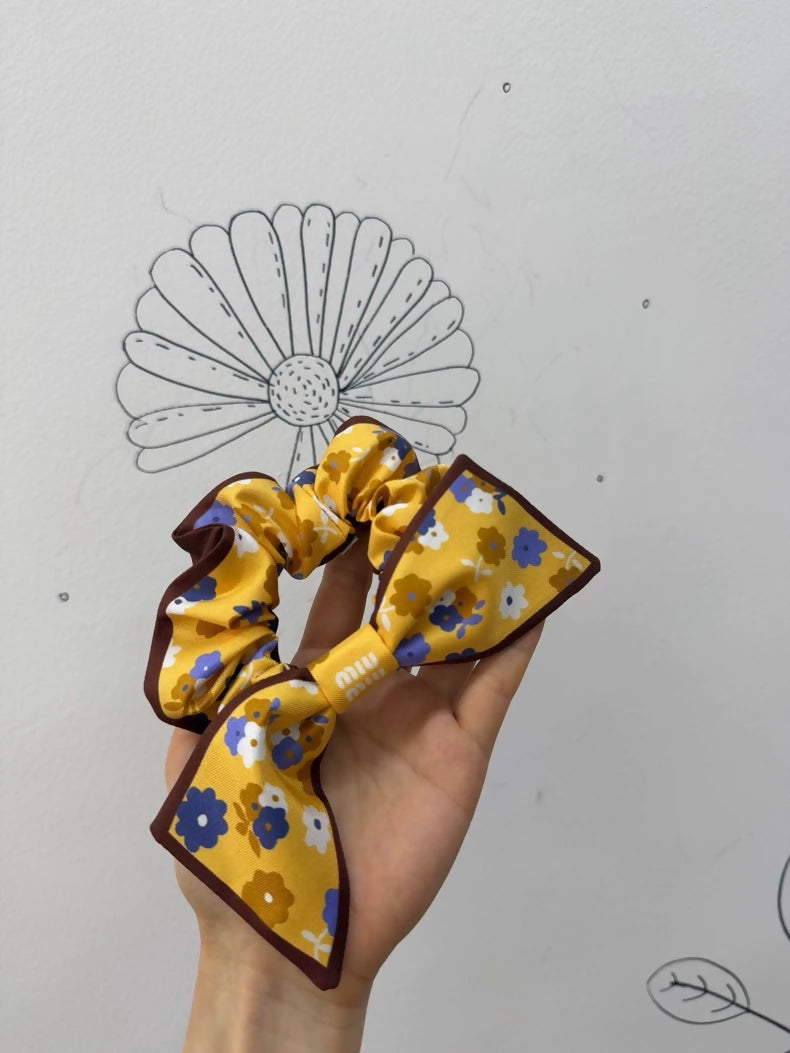 Miu Miu 26s runway floral bow silk scrunchie