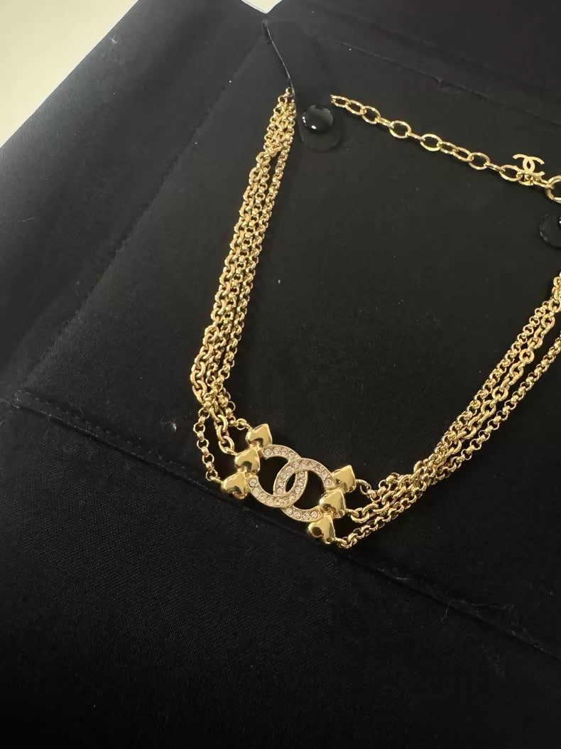 Chanel 23P Double C Heart Multi-Layer Choker Necklace