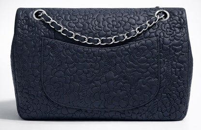 Chanel Medium Double Flap Black Camellia Lambskin Classic Timeless Bag SHW