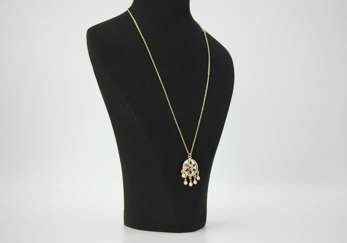 Chanel Vintage 07P Gripoix Red, Green and Yellow Gemstone Pendant Necklace