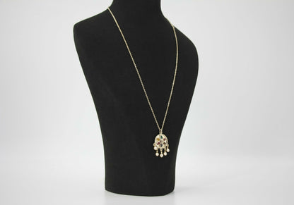 Chanel Vintage 07P Gripoix Red, Green and Yellow Gemstone Pendant Necklace