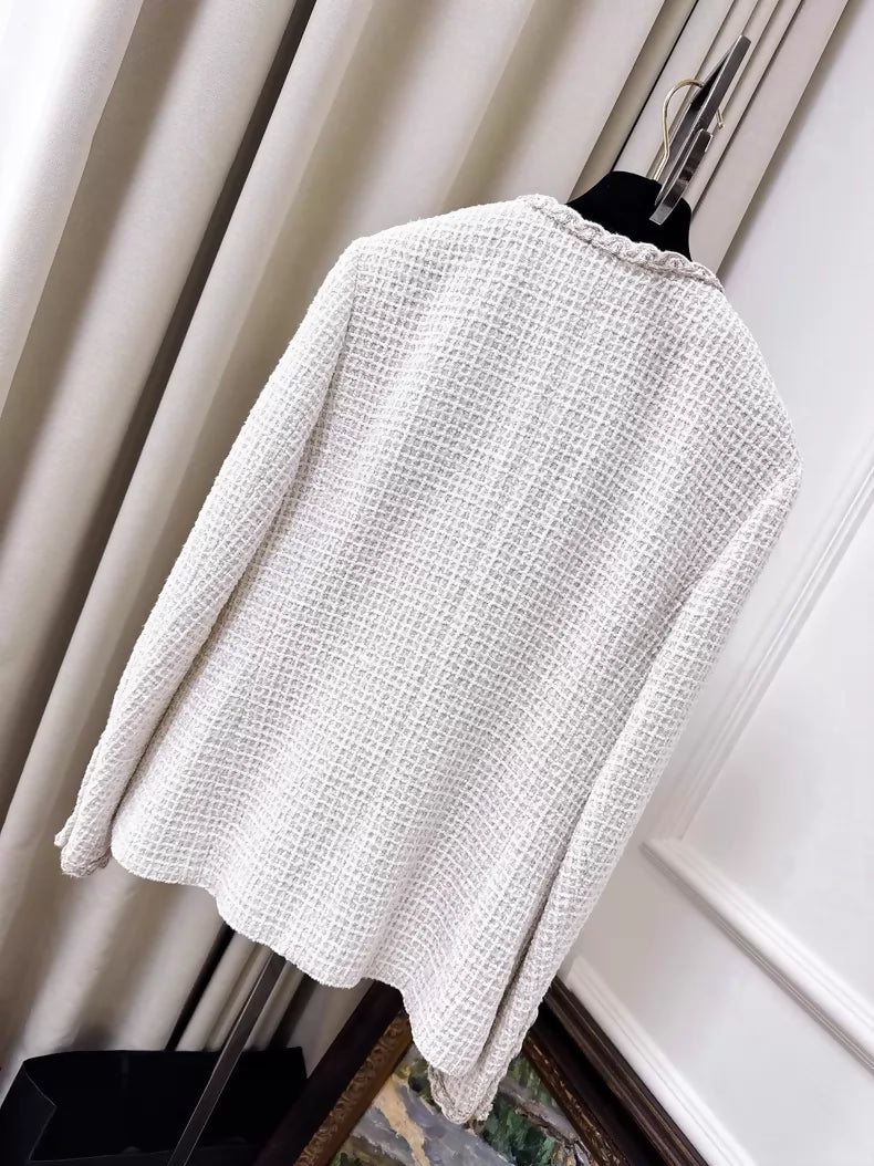 Chanel 25C white coat with gold thread trim