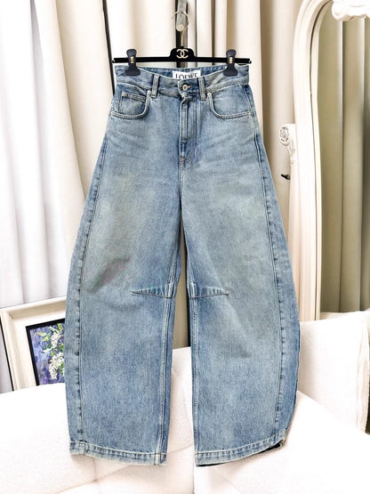 Loewe light blue washed distressed denim trousers