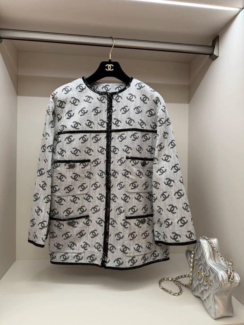 Chanel 22s grey denim CC logo jacket