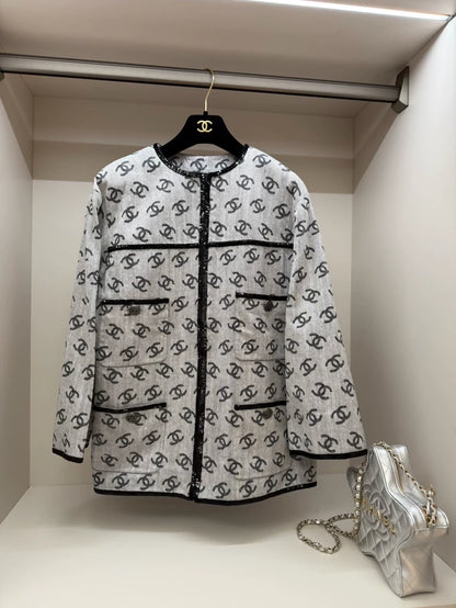 Chanel 22s grey denim CC logo jacket