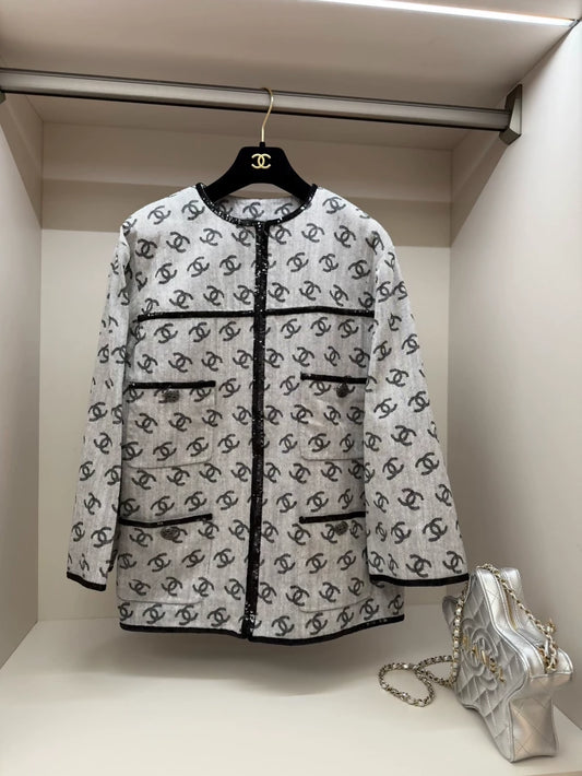 Chanel 22s grey denim CC logo jacket