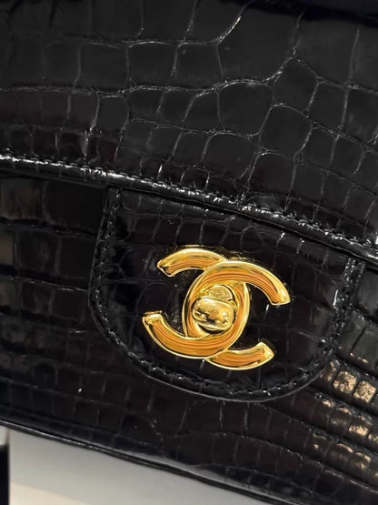 Chanel 2017 CF Mini Black Crocodile leather gold Chain Bag