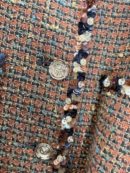Chanel 25A Brown Tweed Sequined Jacket