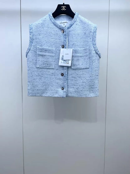 Chanel 26P light blue sequined tweed vest