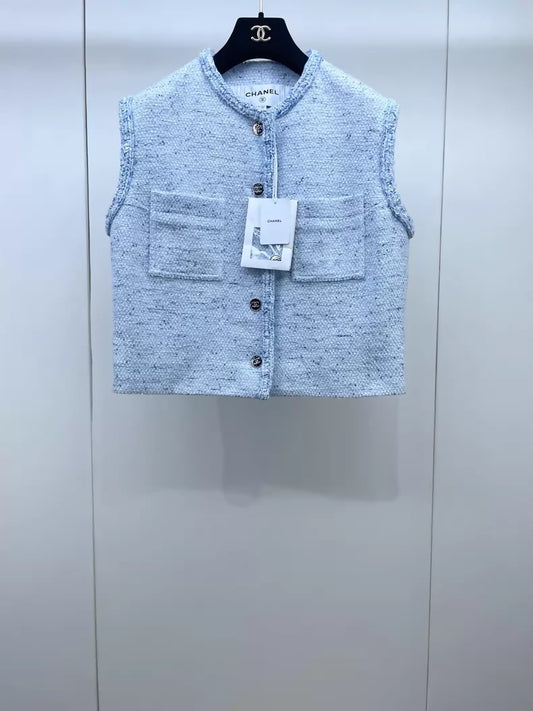 Chanel 26P light blue sequined tweed vest