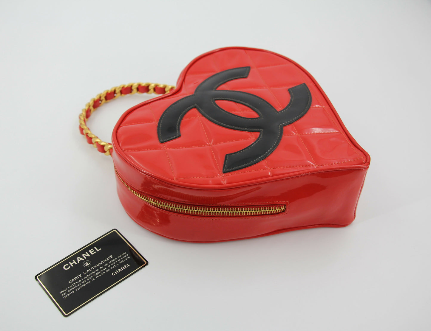 Chanel Vintage 1995 Leather Red Barbie Heart Vanity Handbag
